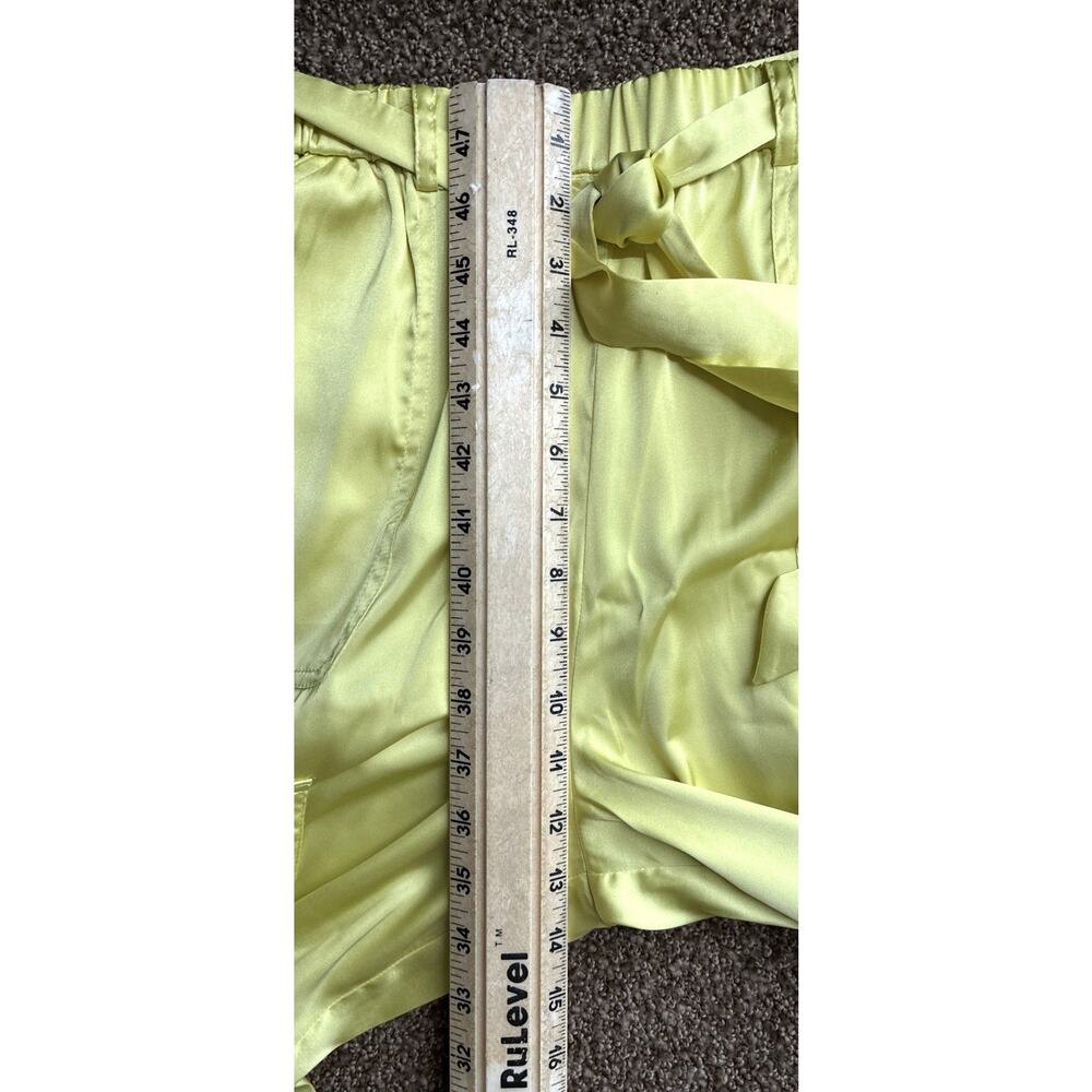New Hutch Anthro Satin Chartreuse High Belted Wide Culotte Utility Flap Pkt S - Picture 9 of 11